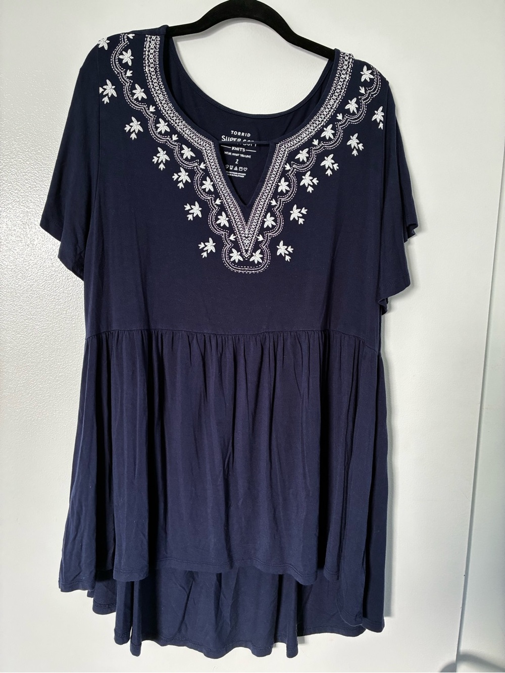 torrid Navy Tunic with White Embroidered V-Neck